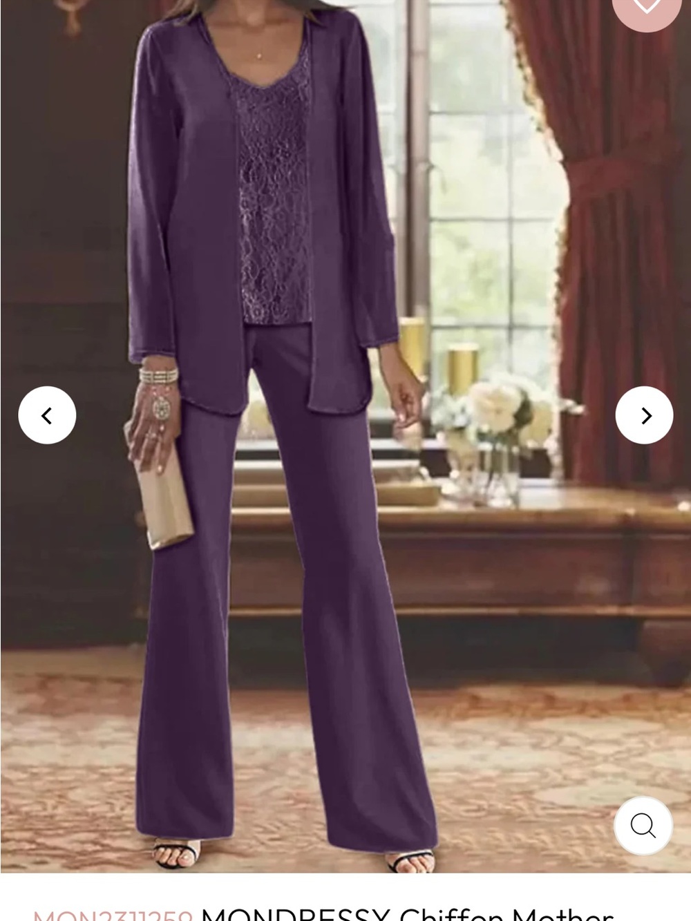 Mother of the Bride or Groom: Women’s Plum Chiffon 3-Piece Pantsuit